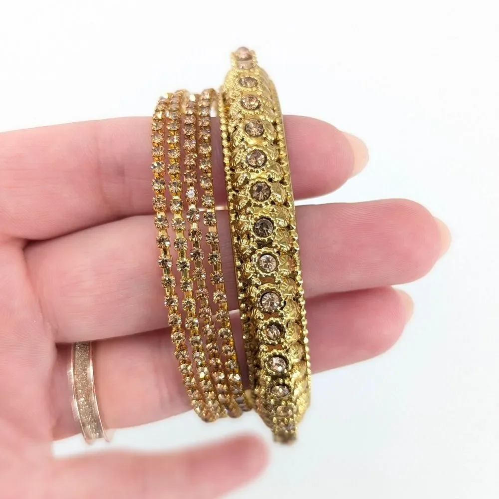 Gold Tone Rhinestone Bollywood Style Bangle Bracelet Bundle Small Girls Women